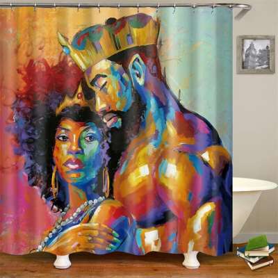 Bathroom Accessories Blackout Water Proof Shower Curtain Fabric, African American Products 3D Shower Curtain Set/